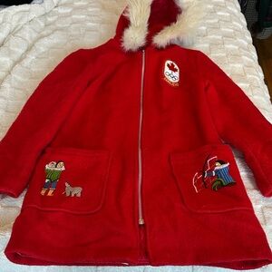 VINTAGE Sears Red Hooded Jacket with Embroidered Pockets